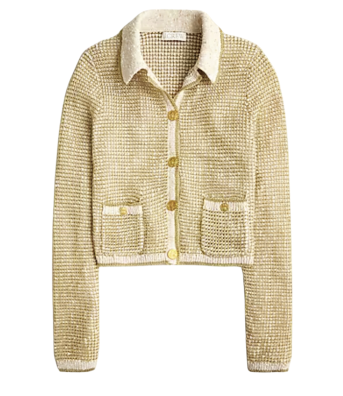 Collared Cardigan Sweater in Metallic Yarn